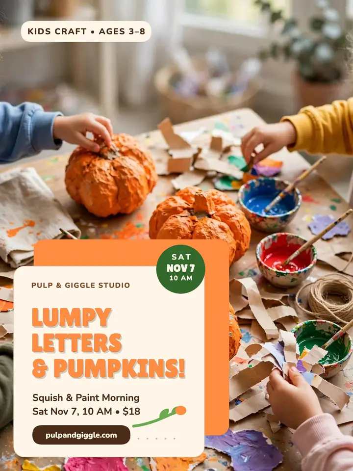 Pulp and Giggle pulp pumpkin craft morning template