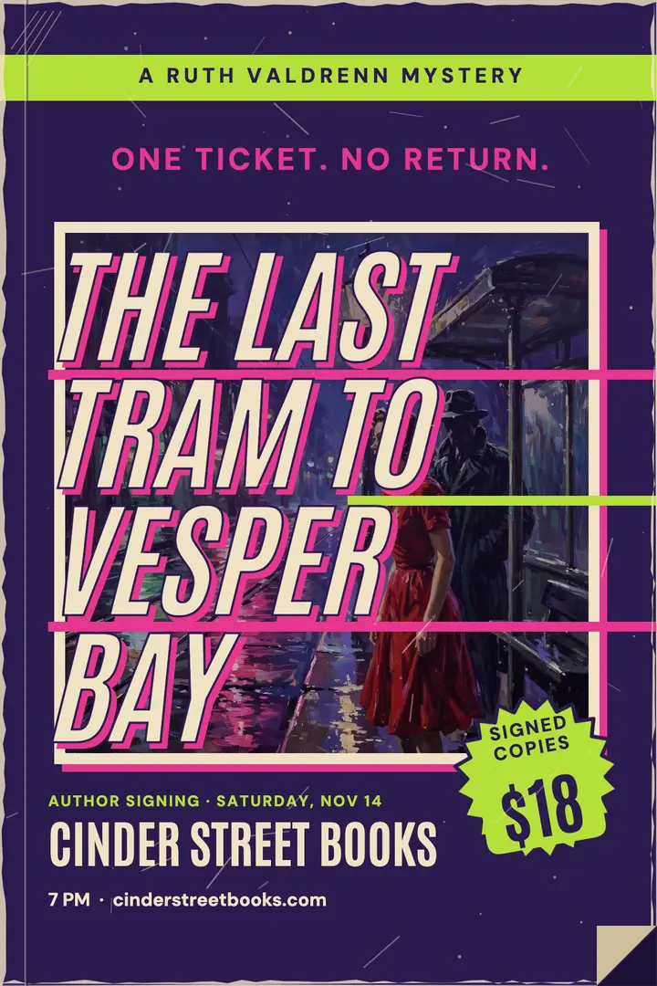 The Last Tram to Vesper Bay book signing poster template