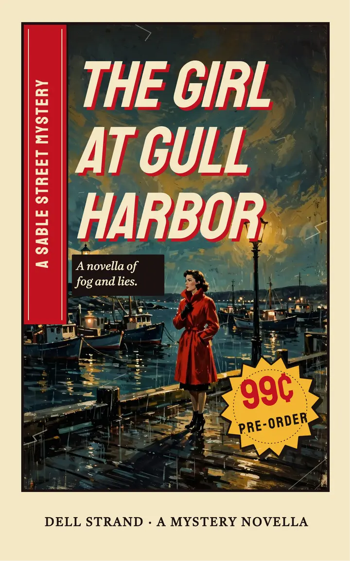The Girl at Gull Harbor pulp mystery ebook cover: mystery ebook cover template