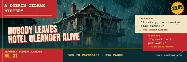 Mystery novel header with press quotes, pulp paperback template