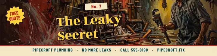 Pipecroft Plumbing pulp mystery paperback billboard ad: plumber billboard ad template