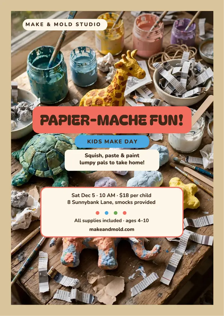 Pulp pals papier-mache kids flyer template