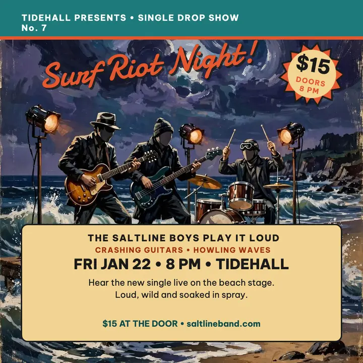Saltline Boys surf riot night post: surf rock show post template
