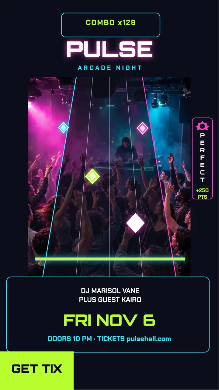 Pulse Arcade DJ night story: dj night story template