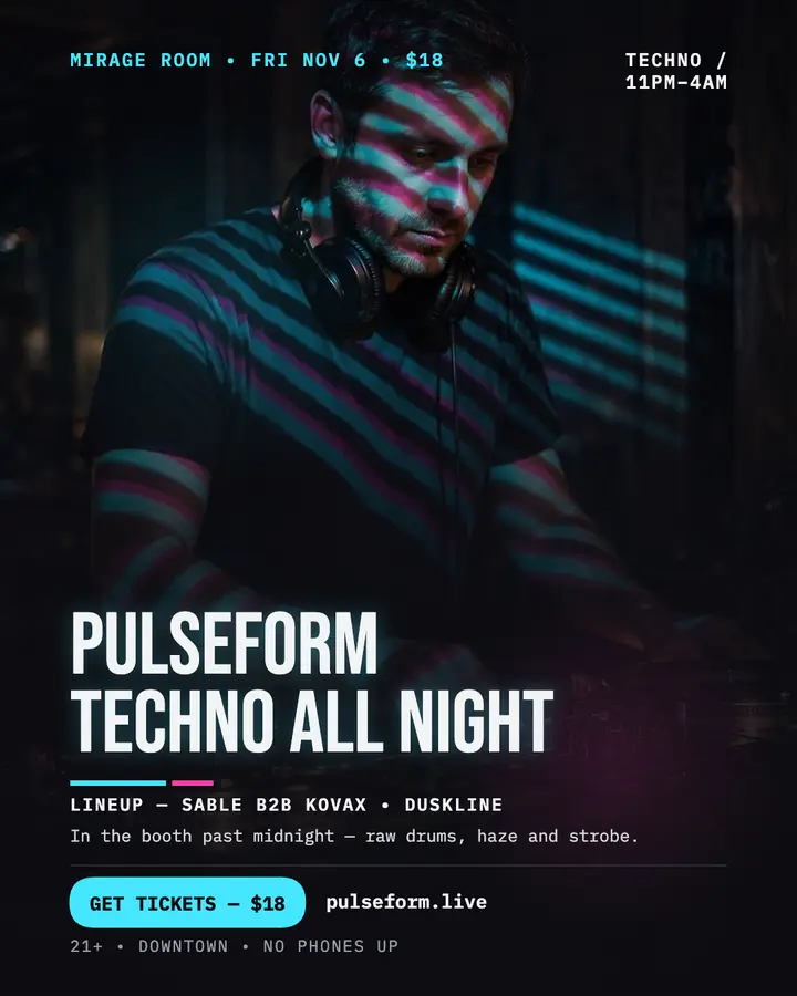 Pulseform techno night at Mirage Room template