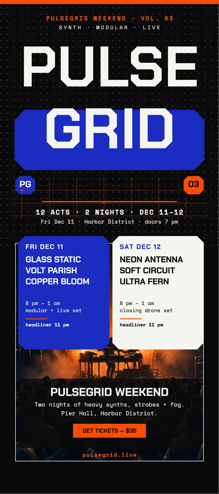 Pulsegrid synth weekend rack card template