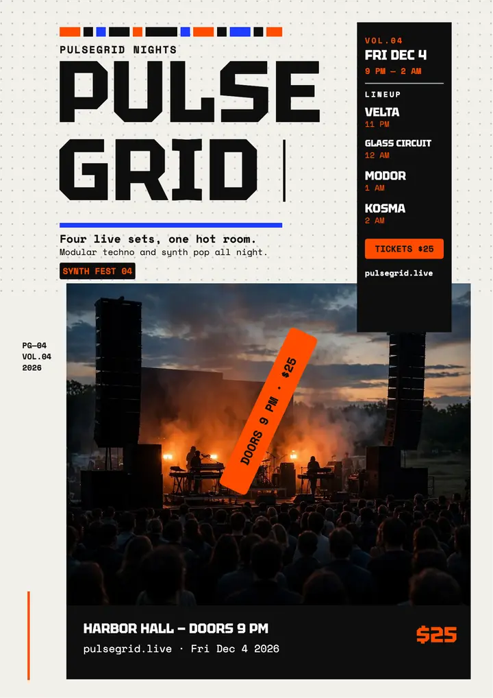 Pulsegrid Nights synth flyer template