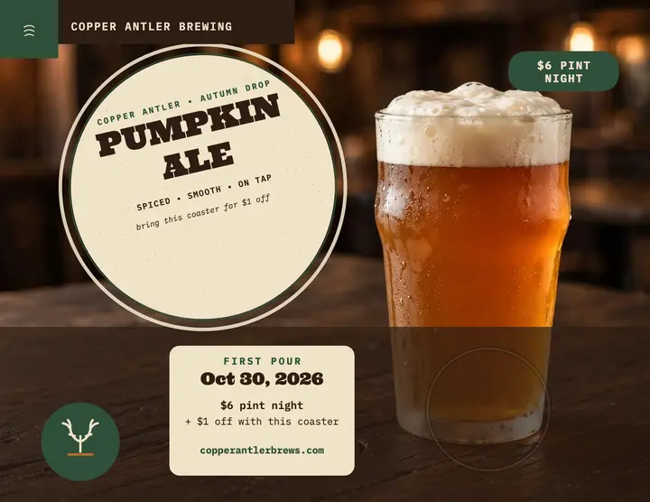 Copper Antler pumpkin ale coaster flyer template