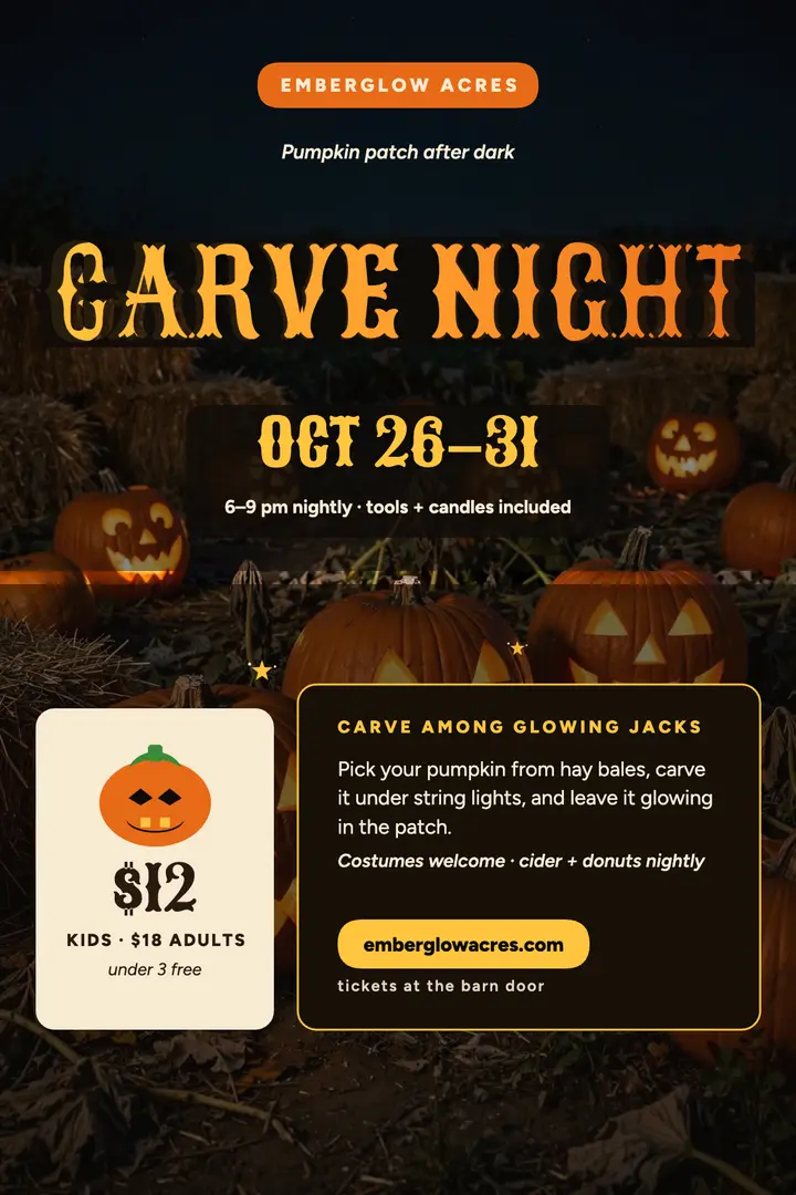 Emberglow Acres carve night poster: pumpkin carve night poster template