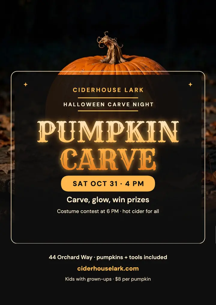 Ciderhouse Lark pumpkin carve party flyer template