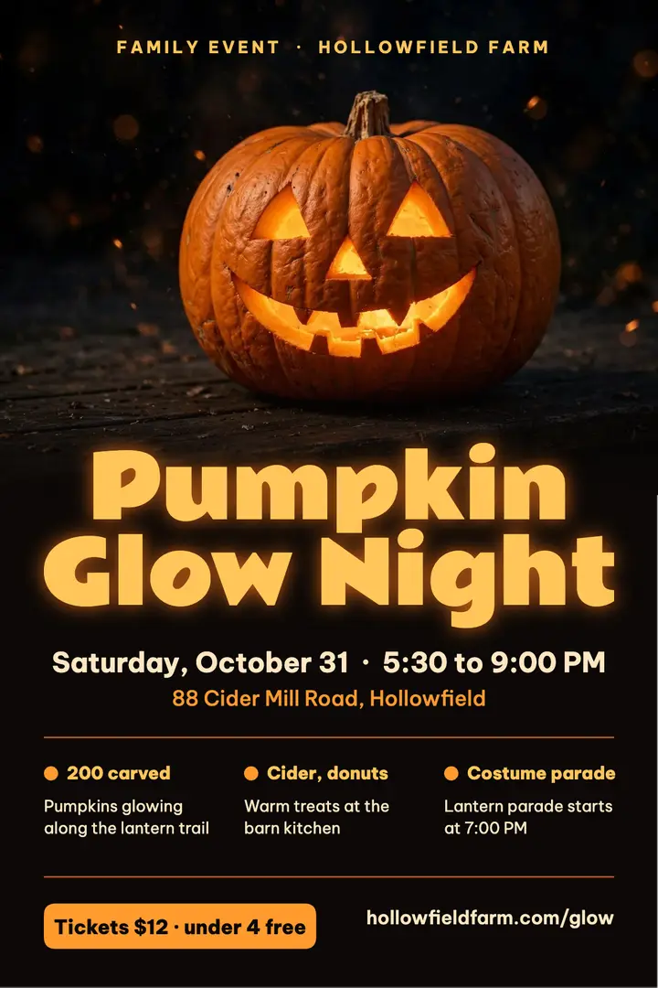 Hollowfield Farm pumpkin glow night poster template