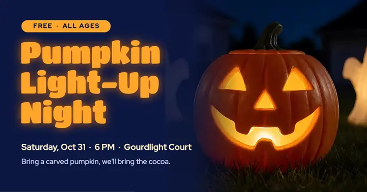 Neighborhood pumpkin light-up night, blow-mold glow: halloween neighborhood event post template