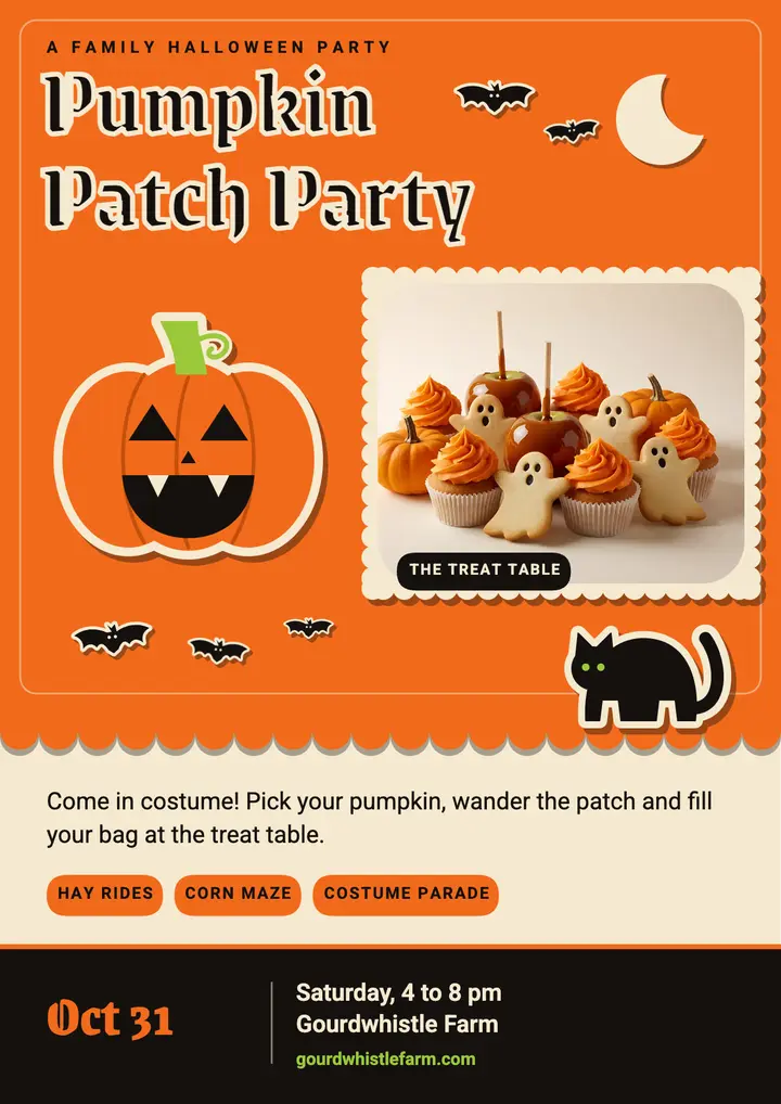 Pumpkin patch party Halloween flyer, vintage die-cut template