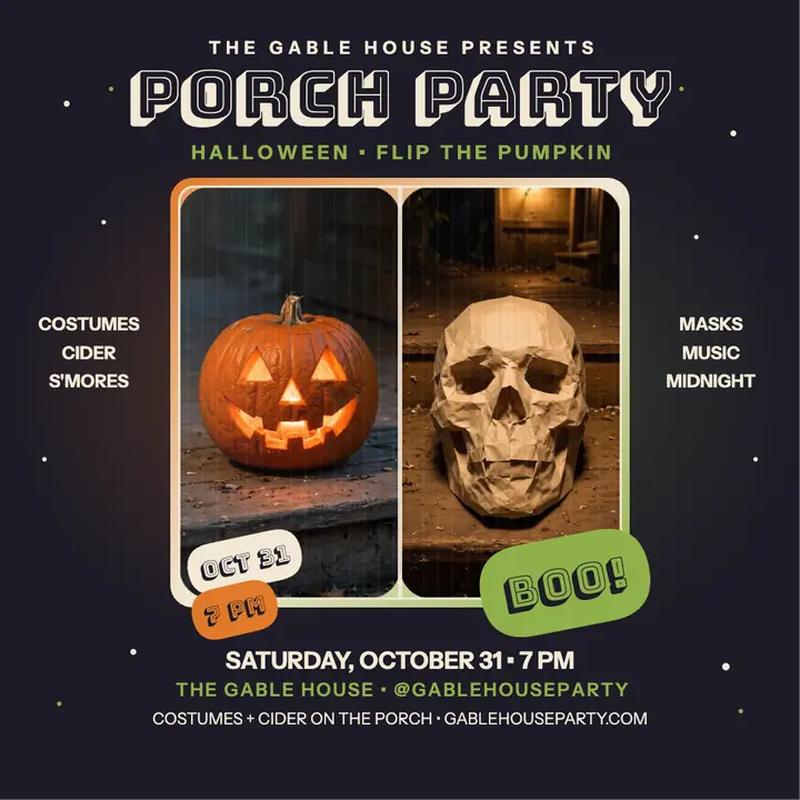 Gable House Halloween porch party flip post template