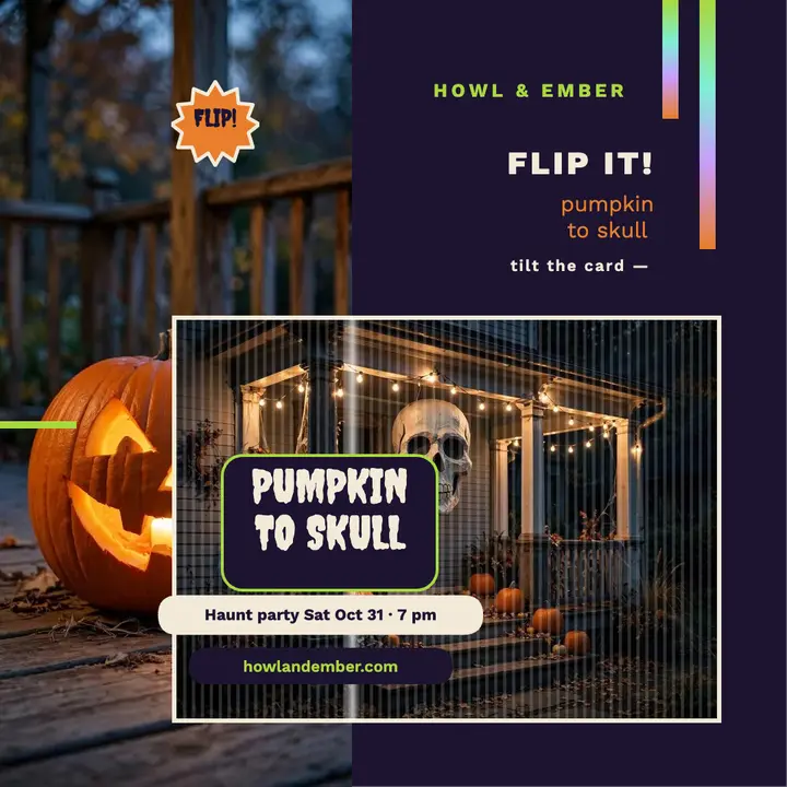 Pumpkin to skull flip card template