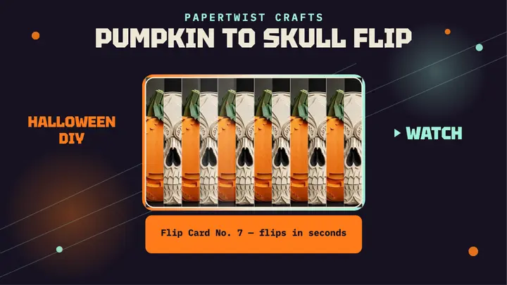 Pumpkin to skull flip card thumbnail template