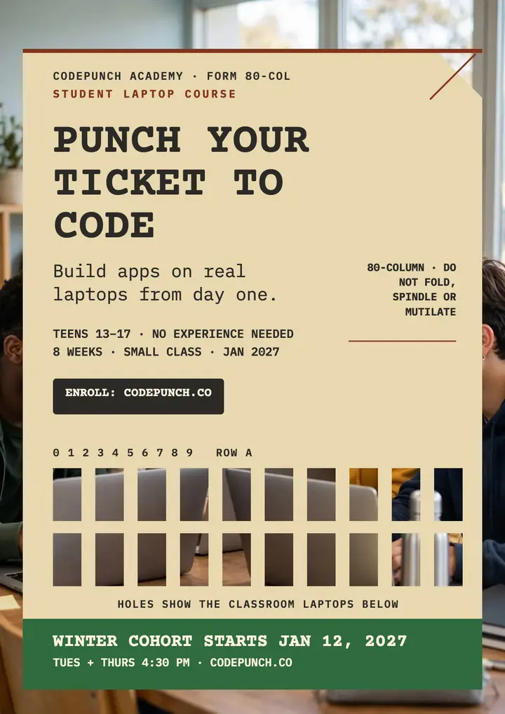 Codepunch Academy coding course flyer: coding course flyer template