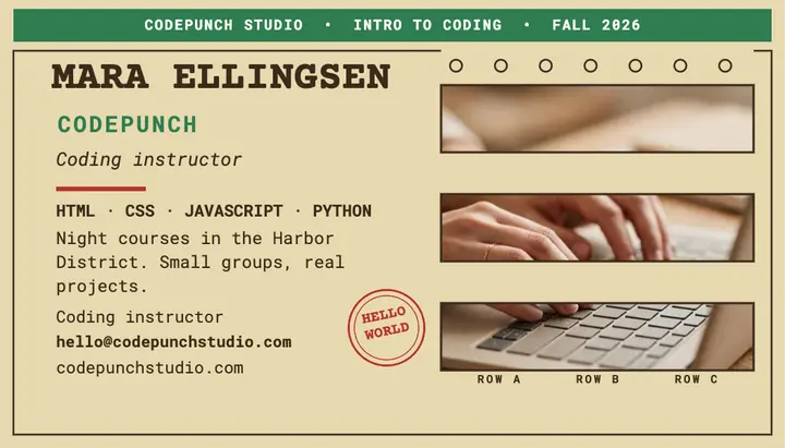 Mara Ellingsen Codepunch punch card template