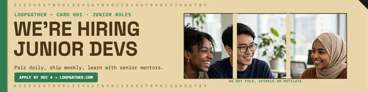 Loopgather junior devs punch card banner: hiring linkedin banner template