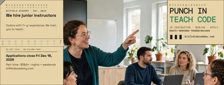 Bitfield Academy teach code cover: hiring facebook cover template