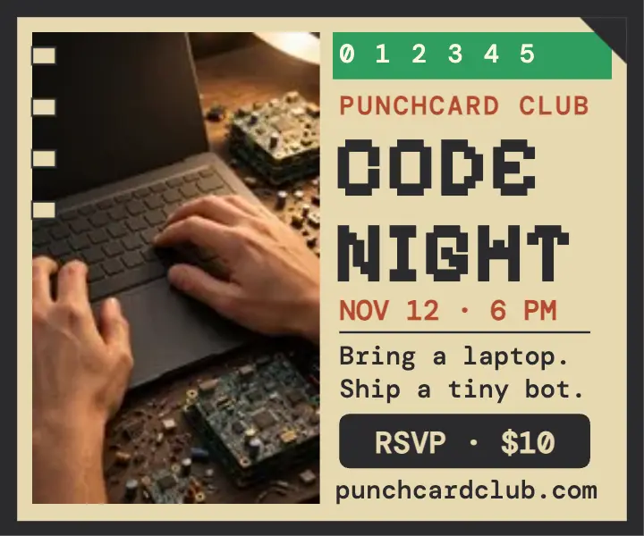Punchcard Club code night ad template