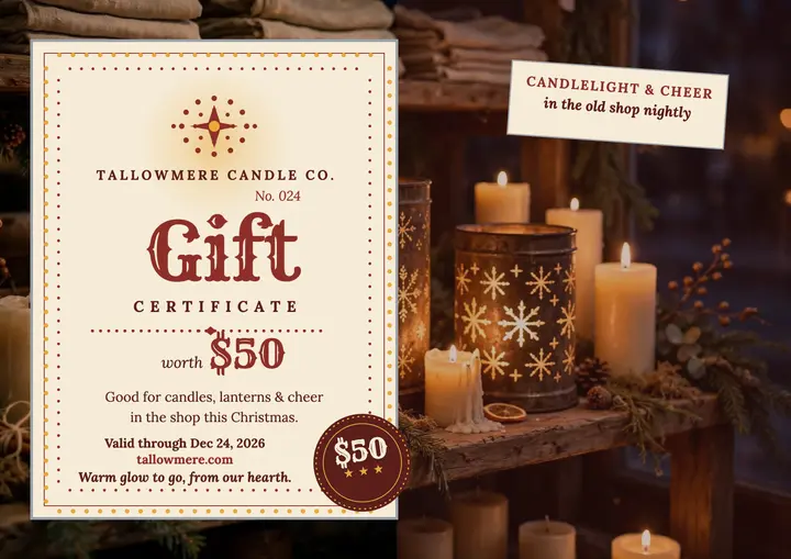 Tallowmere candle gift certificate template