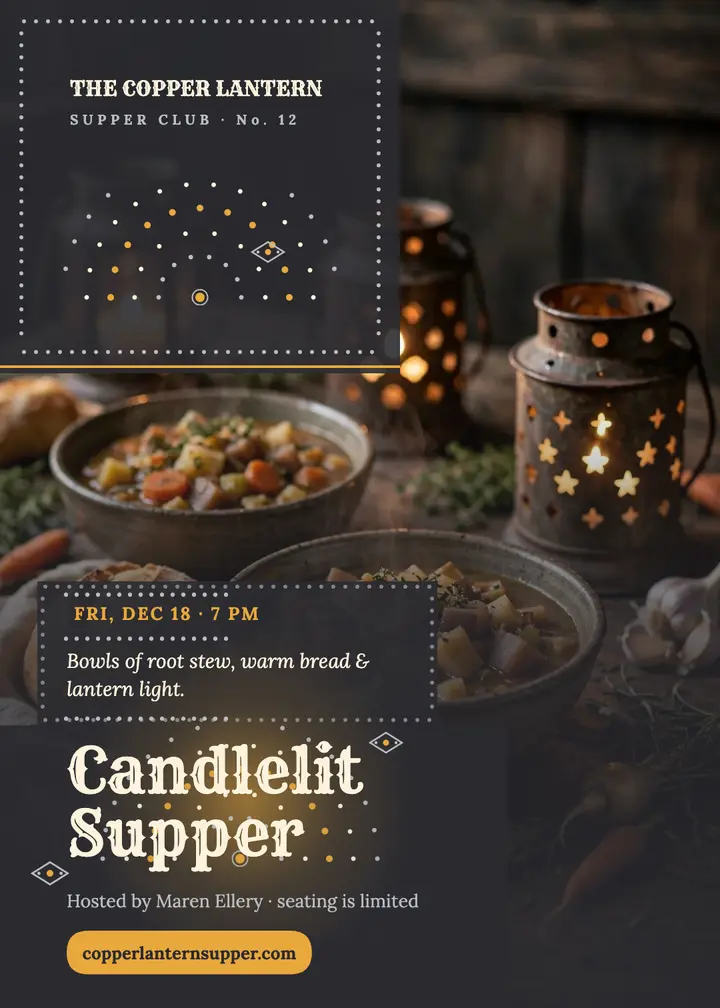 Copper Lantern winter supper invitation template