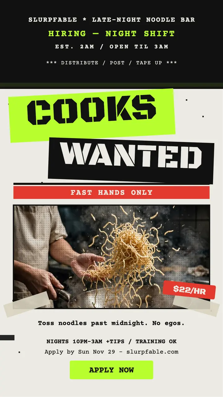Slurpfable cooks wanted punk story template