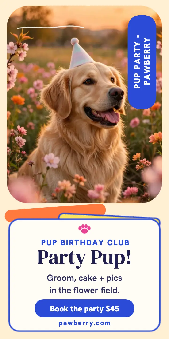 Pawberry pup birthday bloom half page ad template