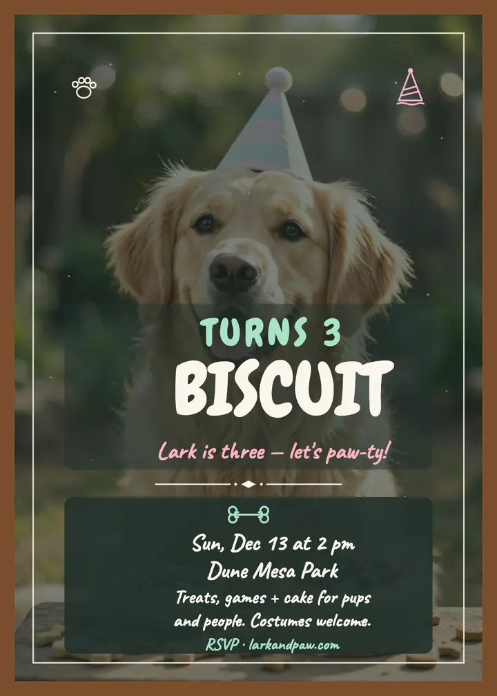 Biscuit Lark dog birthday chalkboard invite template