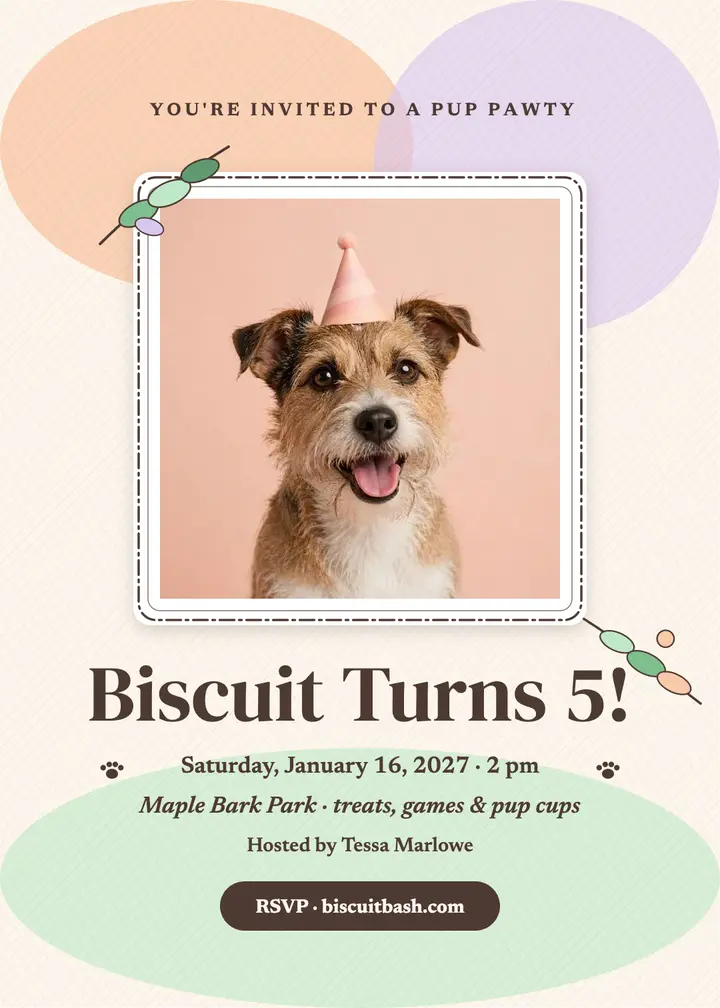 Biscuit dog birthday pencil invitation template