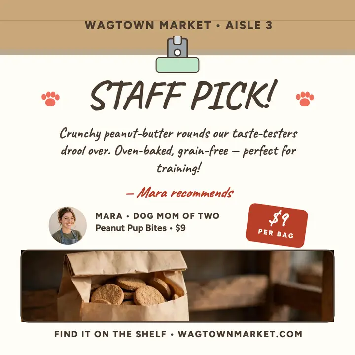 Peanut Pup Bites staff pick shelf card template