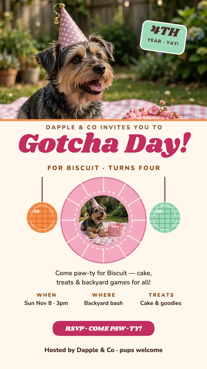 Biscuit gotcha-day party invite story template