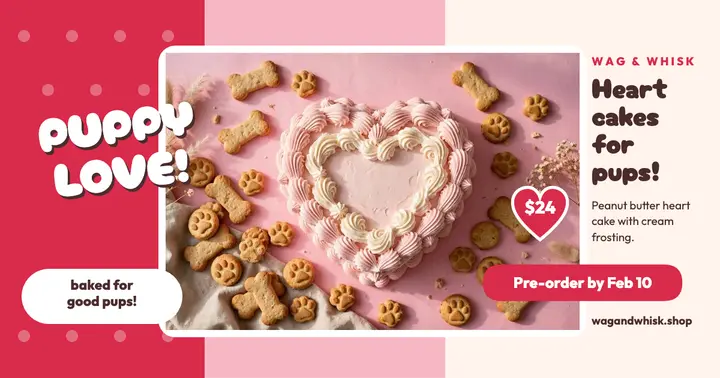 Wag and Whisk heart cake pre-order post template