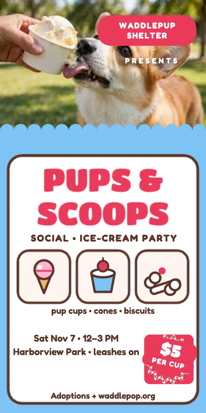 Pups and Scoops ice cream social half page ad template