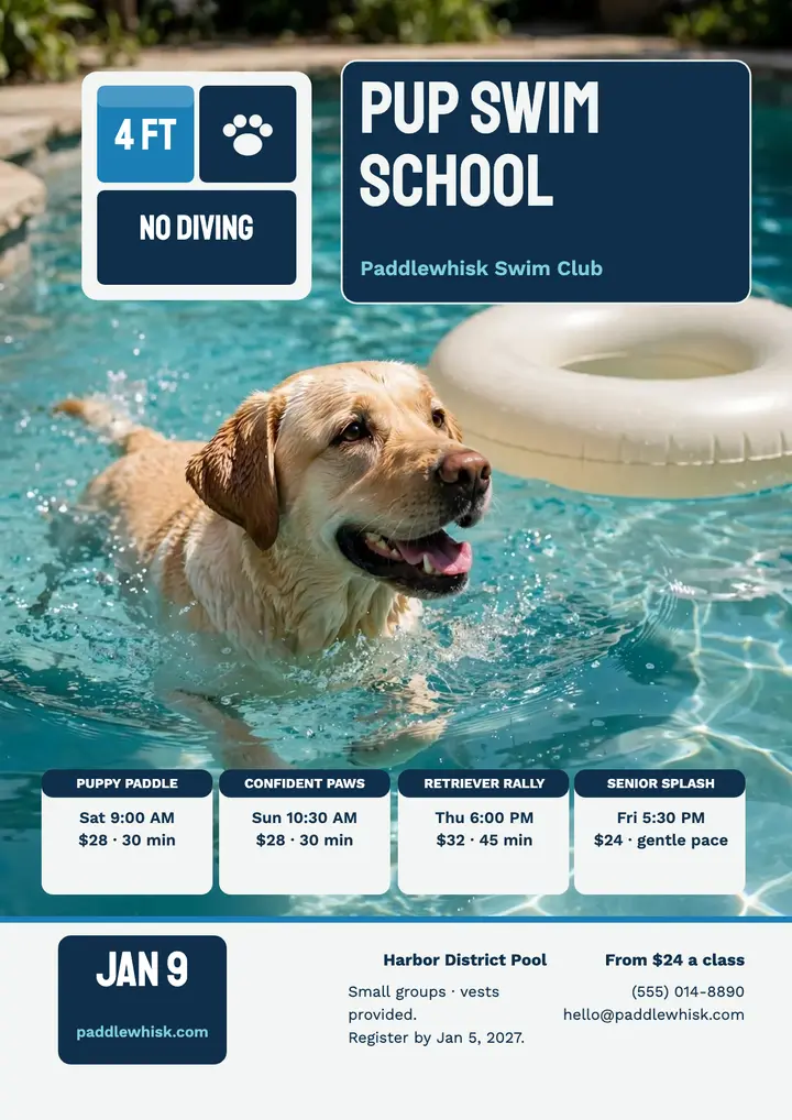 Pup swim school flyer, pool tiles template