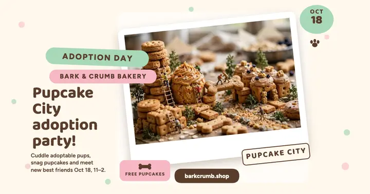 Bark and Crumb pupcake city adoption post template