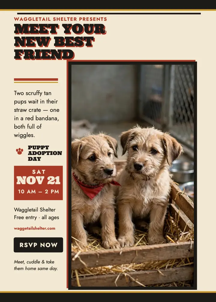 Waggletail puppy adoption day invitation template