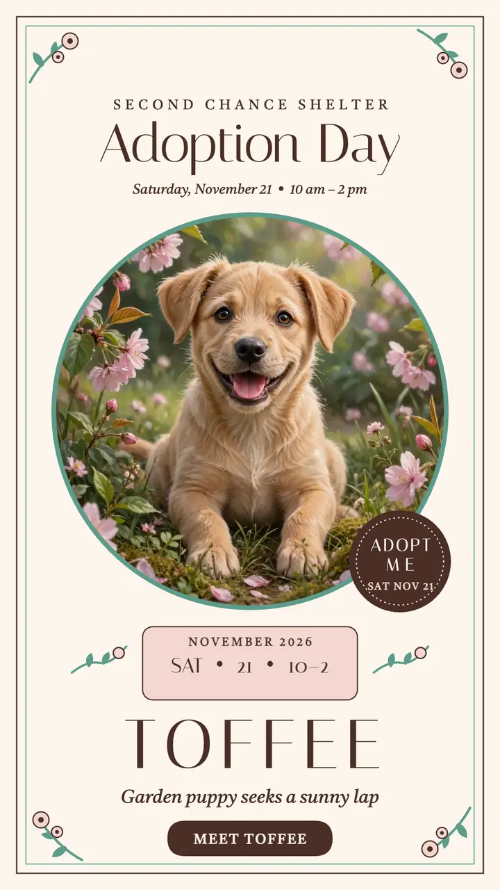 Toffee puppy adoption day story template