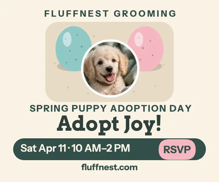 Fluffnest spring puppy adoption day egg ad template