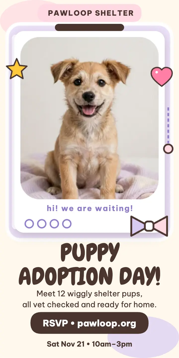 Pawloop puppy adoption day photocard template