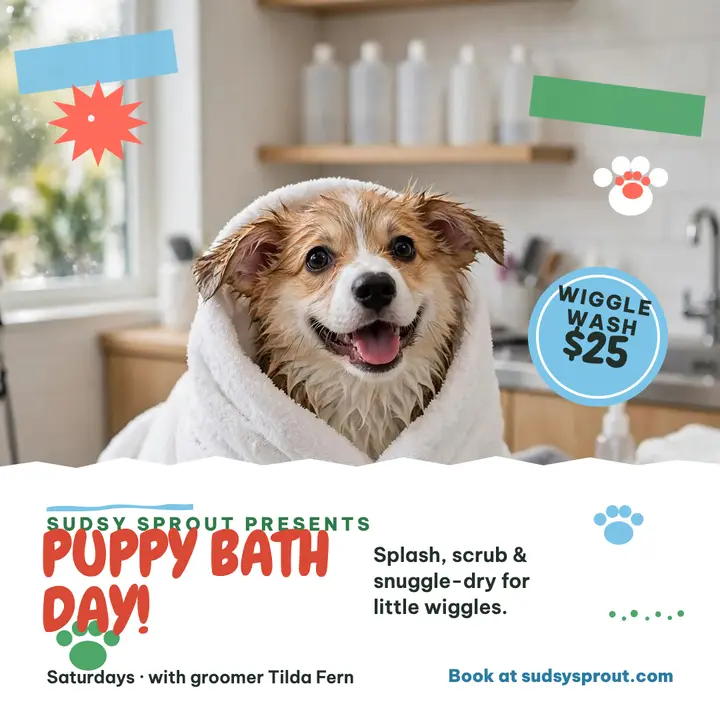 Sudsy Sprout puppy bath day post template