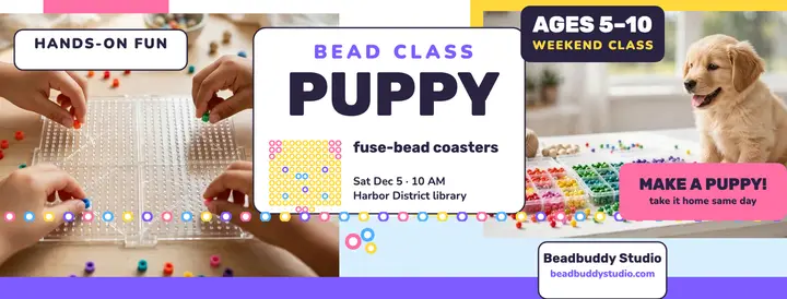 Beadbuddy puppy bead class cover: bead class facebook cover template