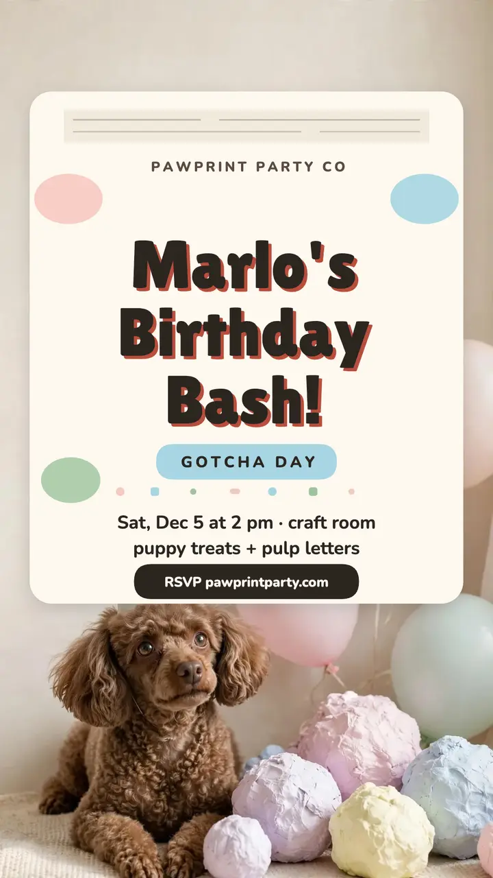 Marlo puppy birthday pulp party story template