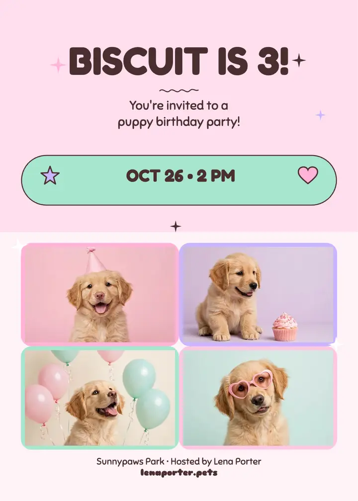 Biscuit puppy birthday purikura invitation template