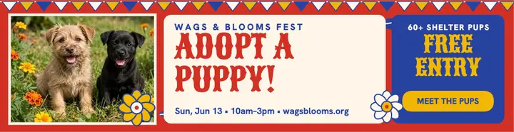 Wags and Blooms puppy adoption billboard template