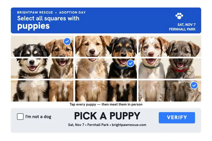 Brightpaw puppy adoption captcha postcard template