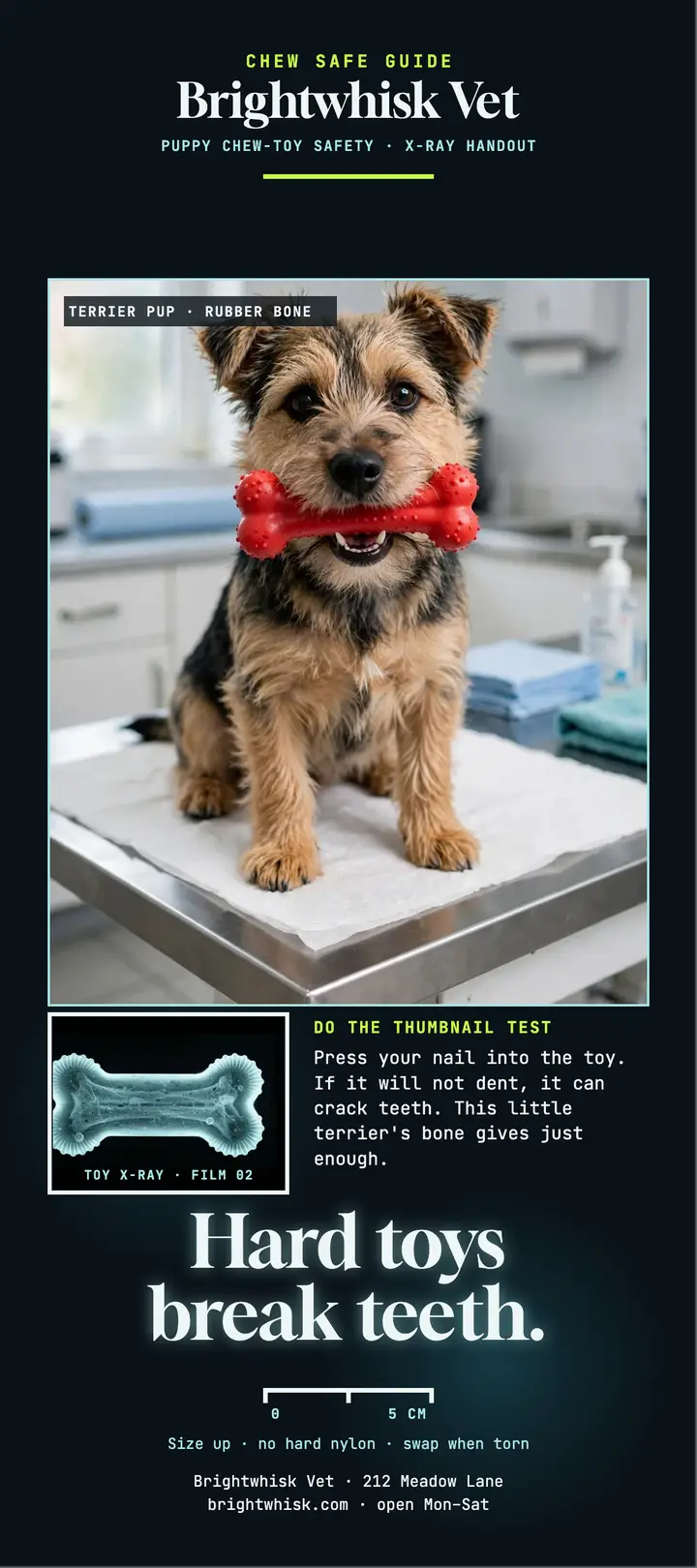 Puppy chew toy safety rack card, Brightwhisk template