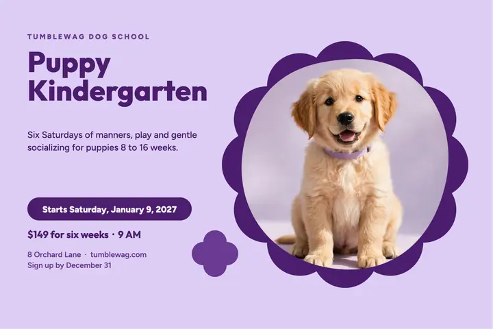 Puppy kindergarten cookie-mask postcard template