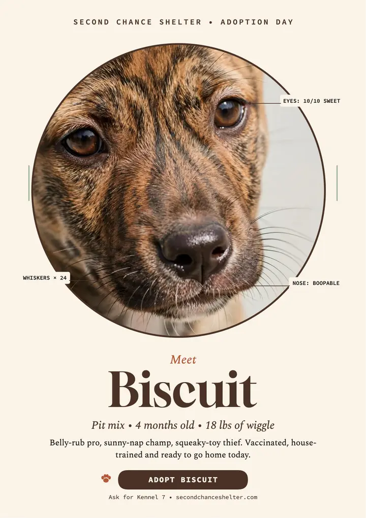 Biscuit shelter puppy adoption flyer template